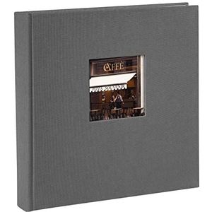 goldbuch Bella Vista 24825 fotoalbum met vensteruitsparing, 25 x 25 cm, fotoalbum met 60 witte pagina's met pergamijn-tabbladen, linnen fotoboek, grijs