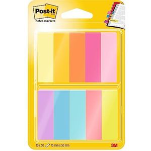 Post-It 670-10AB Page Marker Plakstrips, Smal 12,7 x 44,4 mm, 10 x 50 Vellen, Meerkleurig