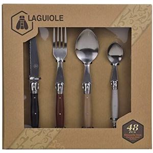 LAGUIOLE - LAGUIOLE, 48-delig bestekset, tafelbestek, lepels, vorken, messen, tafelkunst, hoge kwaliteit, aardse kleur