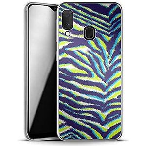 caseable Samsung Galaxy A20e Hoes Silicone Telefoonhoesje Schokdempend Krasbestendig Kleurrijk Design Neon Zebra Dierenprint
