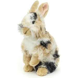 Uni-Toys - Leeuwenkop konijn met rechtopstaande oren - zwart-bruin-wit - 23 cm (hoogte) - pluche konijn - pluche, knuffeldier