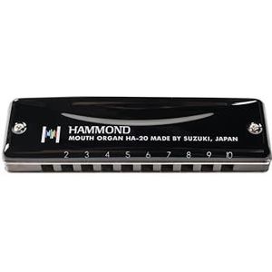 Suzuki HA20D Hammond Diatonische mondharmonica in D, 10 gaten, zwart