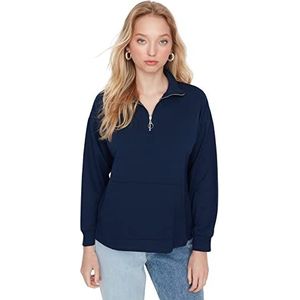 Trendyol Effen sweatshirt met polokraag trainingspak dames, marineblauw, XS, Navy Blauw