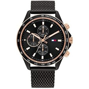 Tommy Hilfiger Multifunctioneel analoog kwartshorloge voor heren met Milanese armband van roestvrij staal zwart - 1792020, zwart., Armband