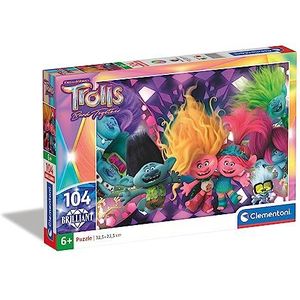 Clementoni - 20191 - Brilliant Puzzle - Trolls 3-104 stukjes, puzzel kinderen 6 jaar, cartoon puzzel - gemaakt in Italië