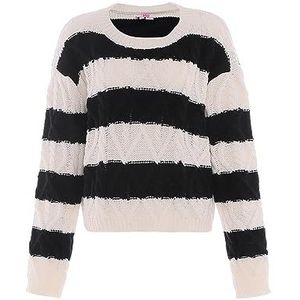 myMo Pull en tricot à rayures pour femme - Col rond - Laine de polyester - Blanc et noir - Taille M/L, Laine Blanc Noir, M