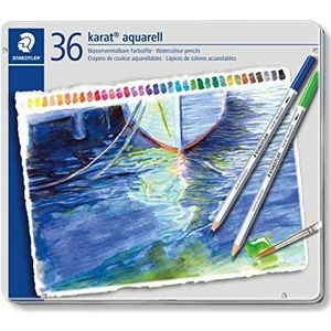 Staedtler Karat Aquarell, professionele aquarelkleurpotloden, hoge kleurmengbaarheid, metalen doos met 36 bijpassende potloden, 125 M36