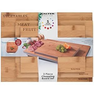 Salter BW07281 Set van 3 houten snijplanken voor vlees, fruit, groenten, bescherming van het keukenwerkblad, rustiek design voor weide/voedselbereiding, worst