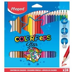 Maped - Color'Peps Classic kleurpotloden - 24 levendige kleuren - Ergonomische driehoekige kleurstift - Kartonnen etui met 24 FSC-gecertificeerde houten potloden