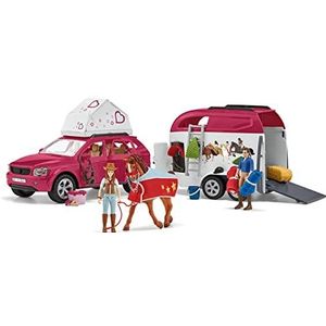 SCHLEICH 42535 Horse Club - Avontuur met auto en paardentrailer - Speelfigurenset - Kinderspeelgoed voor Jongens en Meisjes - 5 tot 12 jaar - 18 Onderdelen