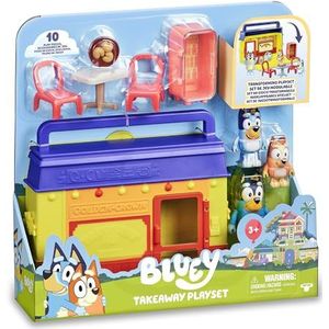 Bluey - Restaurant Takeaway, speelset in de vorm van een koffer die speelgoed wordt, met figuren van Brandit, Bingo, spel + 3 jaar