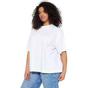 Trendyol T-shirt surdimensionné basique à col rond en tricot pour femmes, blanc, 5XL, blanc