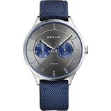 BERING Heren analoog kwarts titanium collectie horloge met nylon armband en saffierglas, Armband