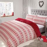 Sleepdown Just Contempo Flanellen beddengoed met kussenslopen, gestreept, bedrukt, 200 x 200 cm, wit/rood