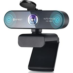 eMeet Webcam 1080P met 2 microfoons - NOVA Full HD webcam met autofocus, streaming webcamera met laag licht correctie, 96 graden gezichtsveld, plug & play, 360 graden rotatie, voor Skype, zoom, conferenties, streaming