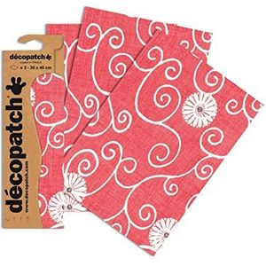Décopatch C430O - een zak met 3 vellen bedrukt papier, 30 x 40 cm, arabesken op rode achtergrond