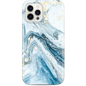 JIAXIUFEN Gouden glitter hoesje compatibel met iPhone 12 en iPhone 12 Pro - Marmer patroon - Slank en schokbestendig - Zachte TPU-siliconen telefoonhoes - 6,1 inch (2020) - Blauw