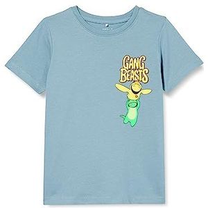 Name It NKMMAHAN GANGBEASTS SS TOP BOX BFU T-shirt voor jongens, rookblauw, 122 W/128 L, grijs, 116, grijs., 116