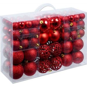BAKAJI 100 stuks kerstballen met een diameter van 3/4/6 cm, kerstboomversiering en decoratie voor de kerstboom (rood)