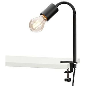 Briloner Leuchten - 2600-015 klemlamp, 1 x E27 max. 10 watt met kabelschakelaar inclusief flexibele arm van metaal zwart 477 mm