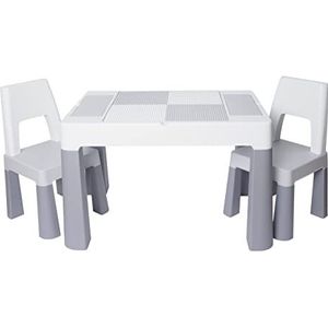 LAPSI® Kindertafel met 2 stoelen, speeltafel voor kinderen, kleine activiteitstafel om te spelen, eten, te leren, op te bergen, zandmaker, grijs