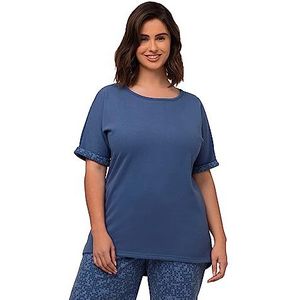 Ulla Popken Sweat-shirt à col rond pour femme, Bleu clair, 56-58 grande taille