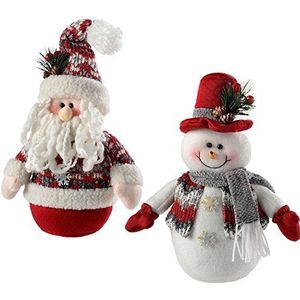 WeRChristmas Tafeldecoratie Kerstman Sneeuwpop rood grijs 25 cm 2 stuks