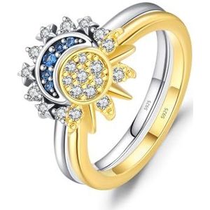 TOFBS Damesringen van 925 sterling zilver met glanzende zon en maan, goudkleurig, met diamanten