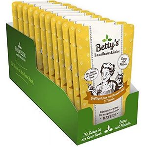 Betty's 12 zakken natvoer voor katten met borage olie 100 g, graanvrij, hoogwaardige kwaliteit, voorzichtig gekookt, hoge biologische beschikbaarheid