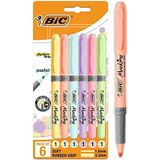 BIC Highlighter Grip Pastel markeerstiften met afgeschuinde punt, verschillende kleuren, blisterverpakking van 6 stuks