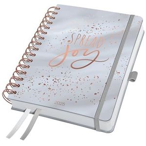 SIGEL J5605 Jolie Agenda à spirales 2025, Glittery Joy, environ A5, couverture rigide, élastique, passant pour stylo, poche plaquée, 2 rubans à dessin, 240 pages, en papier durable, agenda