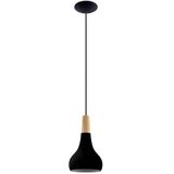 EGLO Sabinar Hanglamp, Scandinavische kroonluchter voor woonkamer en eetkamer, FSC100HB, hanglamp van zwart metaal en natuurlijk hout, fitting E27, Ø 18 cm