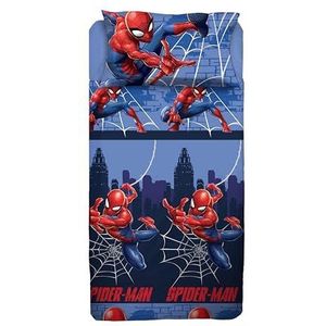 Spiderman Parure de lit 1 place Disney Parure de lit 1 place, drap plat, taie d'oreiller, bleu, Marvel, Disney, 100% coton, produit officiel