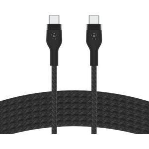 Belkin BoostCharge Pro Flex USB-C naar USB-C gevlochten ommantelingskabel (3 m), USB-IF-gecertificeerd, Power Delivery opladen voor MacBook Pro, iPad Pro, Galaxy S22, Ultra, Plus, enz. (zwart)