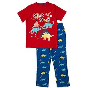 Popgear Dinosaur Roarsome jongensset, lange pyjamaset, officiële merchandise | T-Rex, Raptor, school voor jongens, kleding voor kinderen, verjaardag, cadeau-idee, Rood Blauw