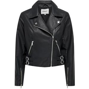 ONLY Veste de motard féminine, col bande, poignets avec fermeture éclair, veste de motard, Noir, S