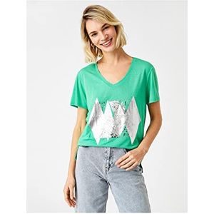 Koton Bedrukt paillettenshirt met V-hals Femme, groen (755), M, groen (755)