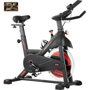 VEVOR Stationaire hometrainer met verstelbare magnetische weerstand, zitkussen, lcd-monitor en zwaar stuur, hometrainer voor cardio thuis, fiets met transmissie