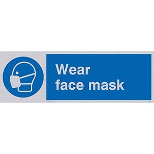 Viking Signs Bord ""Wear Face Mask"" van hard plastic, zilverkleurig, 100 mm H x 300 mm B