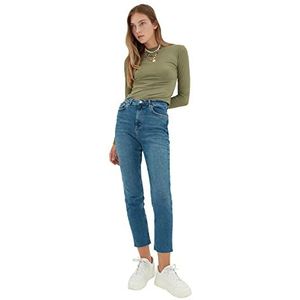 Trendyol Blauwe Denim met hoge taille, jeans, 32 dames, blauw, 32, Blauw