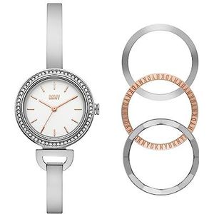 DKNY Uptown Dameshorloge met 3 wijzers, kastmaat 28 mm, roestvrijstalen armband NY6675set, zilver, één maat, Zilver (zilver)