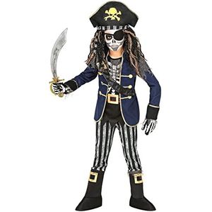 Widmann - Piratenskeletkostuum, jas met overhemd, riem, zwaardschede, broek, overlaarzen, hoed met bandana, piraat, psycho, kostuum, themafeest, carnaval, Halloween.