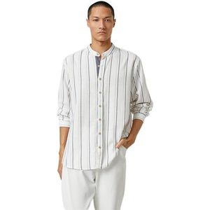 Koton T-shirt basique tissé mandarin avec poche col détaillé pour homme, Marine Stripe (02 m), S