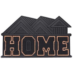 Relaxdays Rubberen deurmat Home Patroon 75 x 45 cm Antislip Binnen & Buiten Duurzame Deurmat Zwart/Goud