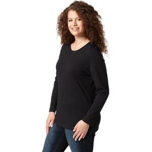 Ulla Popken T-shirt Basic ronde hals Slim katoen lange mouwen dames, zwart (10), 50, Zwart (10)