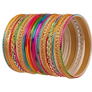 Touchstone Set van 24 Indiase Bollywood-armbanden in antieke gouden toon voor dames, Hout Steen Stof Hout Lak Steen