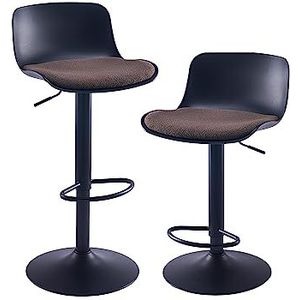 Kidol & Shellder Barkruk, eetkamerstoelen, set van 2, zwart, bruin, fleece, teddybeer, zitkussen met draaibare rugleuning, in hoogte verstelbaar, metaal, kunststof, huis, keuken, bistro