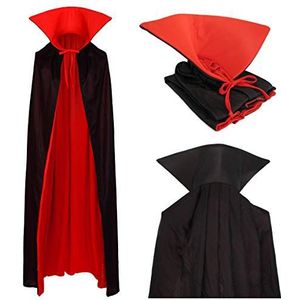 Vampiercape met capuchon en opstaande kraag, mantel, zwart, rood, 130 cm, voor kinderen en volwassenen