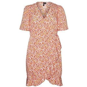 VERO MODA CURVE Vmemma Henna SS Short Wrap Dress Cur Jurk Dames, Berken/Aop: geruite bloem