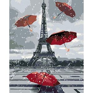 Zuty 9684221 Kleur op nummer Eiffeltoren en paraplu 40 x 50 cm met spieraam (reeds gespannen)